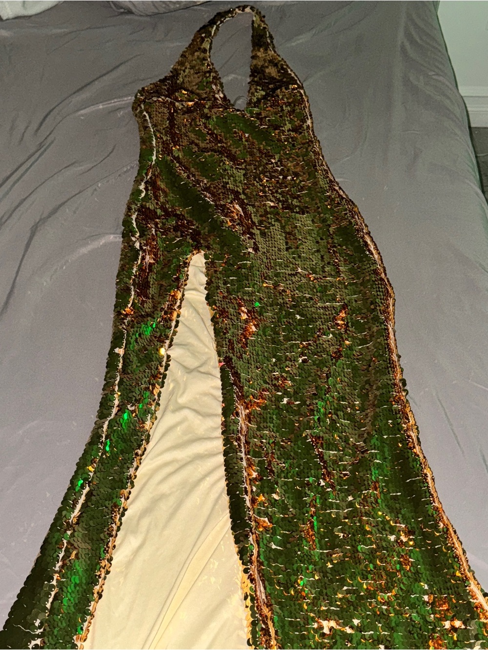 Gold Sequin Halter Gown